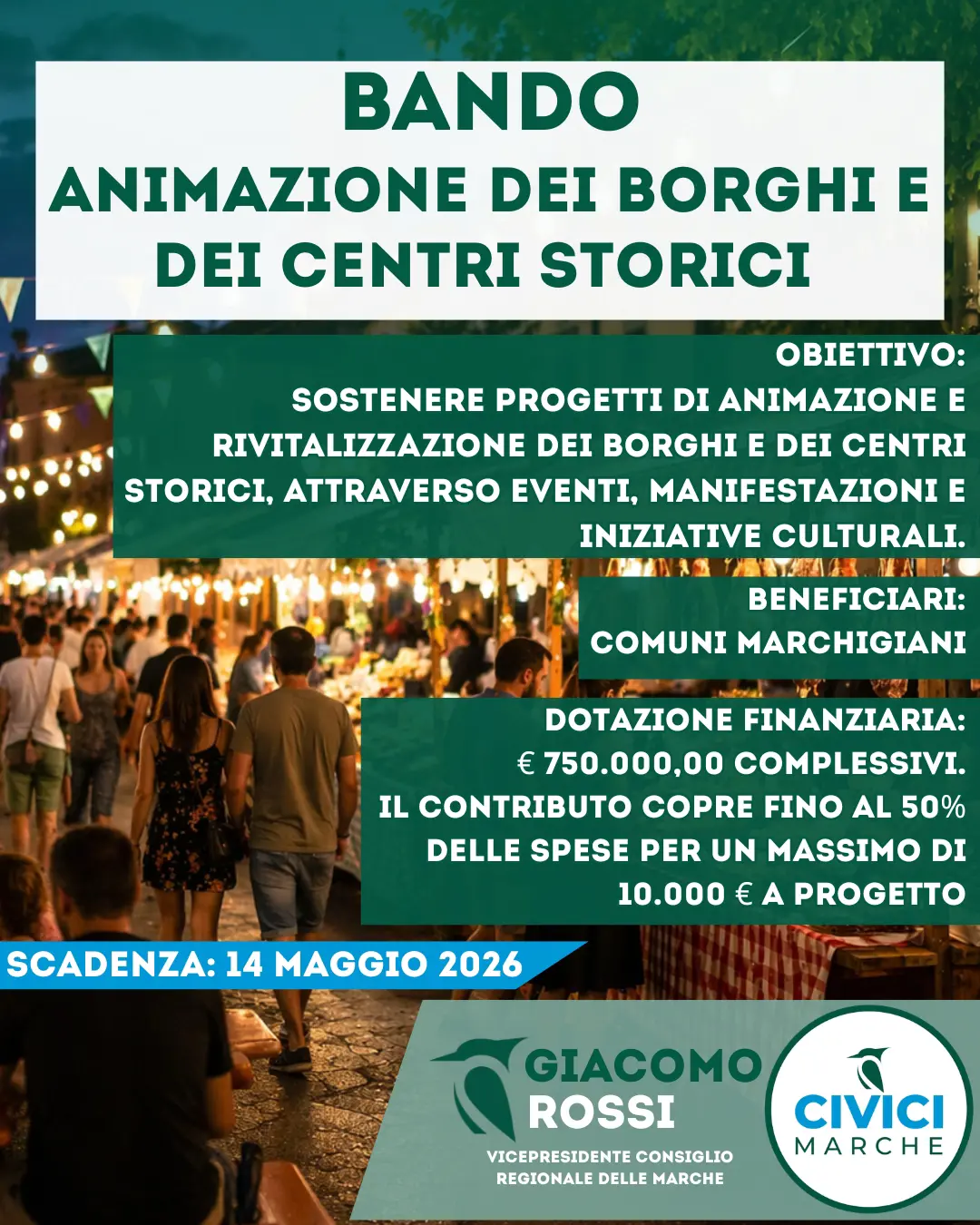 BANDO PER I COMUNI MARCHIGIANI PER ANIMAZIONE BORGHI E CENTRI STORICI