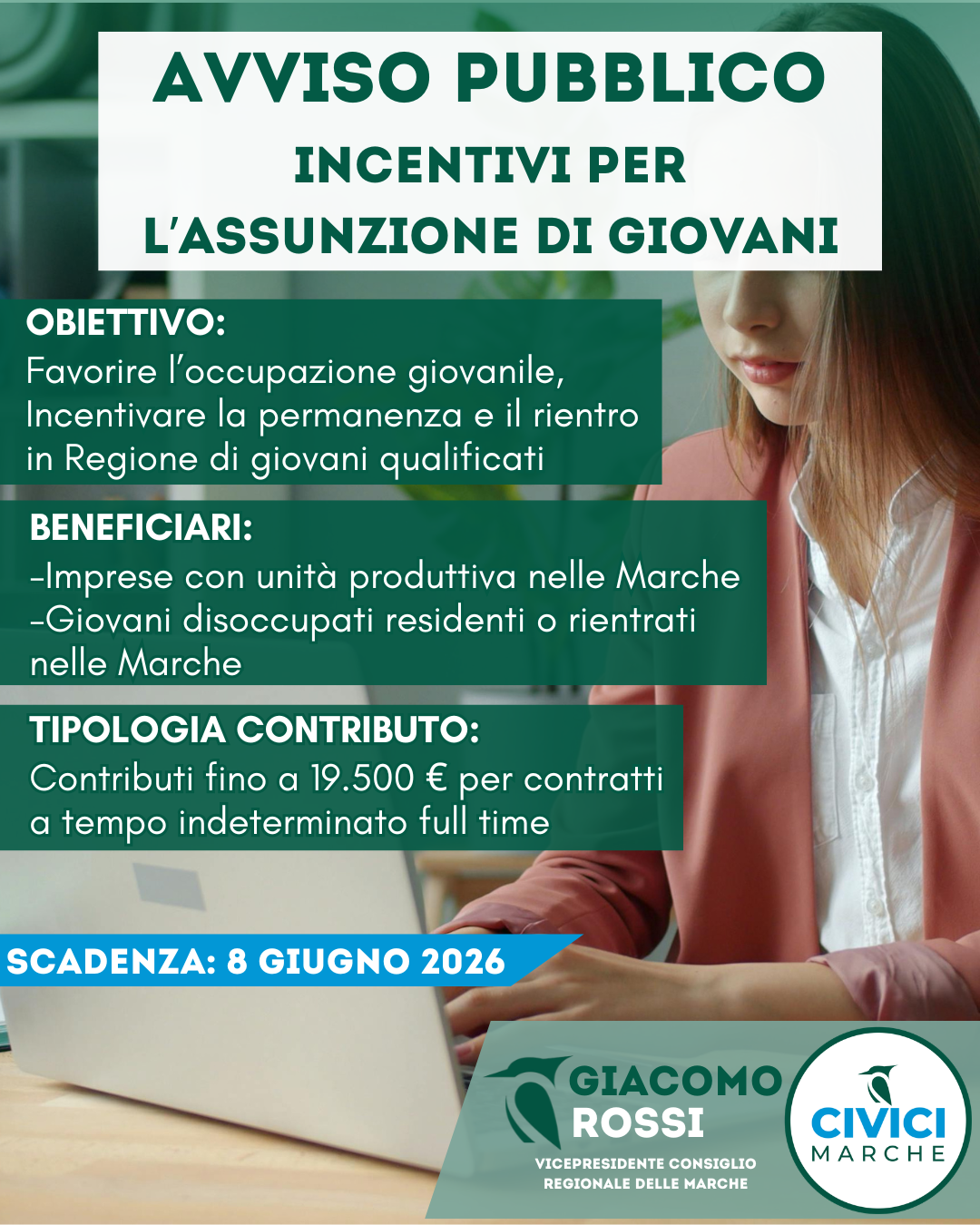 Incentivi assunzione giovani disoccupati Marche 2026: contributi fino a 19.500 euro